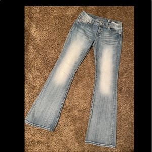 Miss Me JP5356F2 Flare Jeans, Size 29 with Embellished Peace Sign Back Pockets